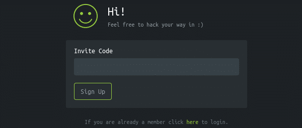 Hack The Box invite code screen